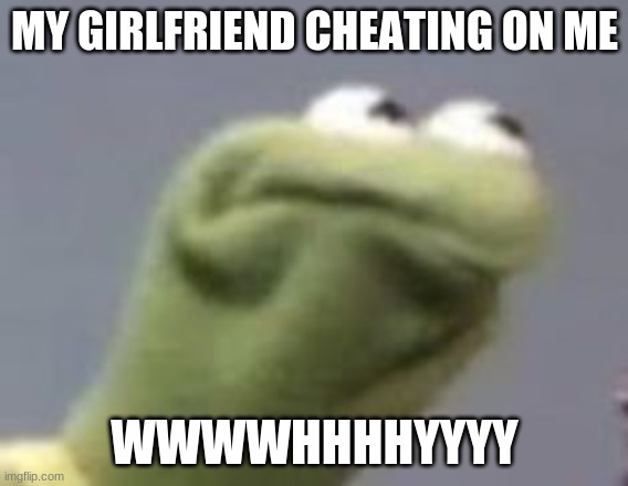 Kirmets angry face | MY GIRLFRIEND CHEATING ON ME; WWWWHHHHYYYY | image tagged in kirmets angry face | made w/ Imgflip meme maker