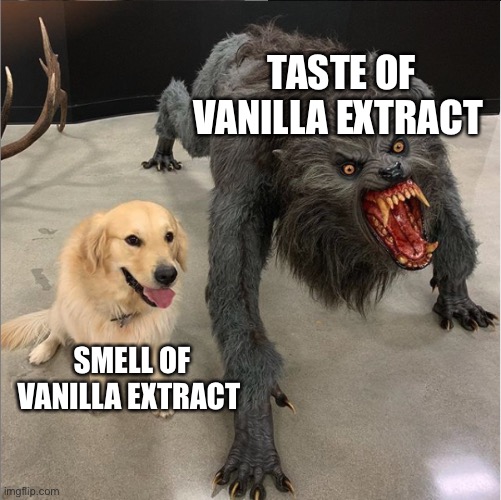 dog vs werewolf | TASTE OF VANILLA EXTRACT; SMELL OF VANILLA EXTRACT | image tagged in dog vs werewolf | made w/ Imgflip meme maker