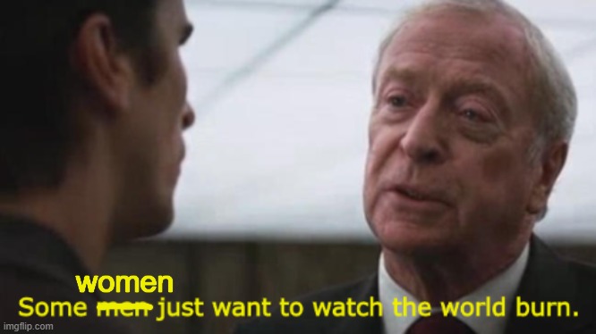 Some men just want to watch the world burn | women | image tagged in some men just want to watch the world burn | made w/ Imgflip meme maker