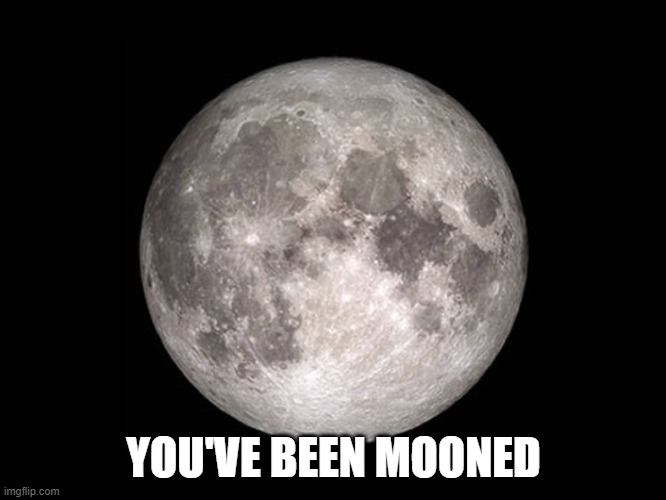 Mooned | YOU'VE BEEN MOONED | image tagged in no color moon,mooned,look | made w/ Imgflip meme maker