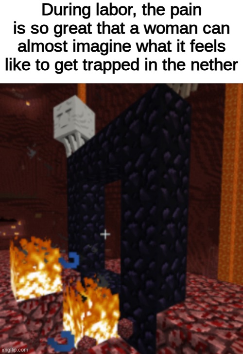 key word: almost | During labor, the pain is so great that a woman can almost imagine what it feels like to get trapped in the nether | image tagged in blank white template,minecraft,funny,labor | made w/ Imgflip meme maker