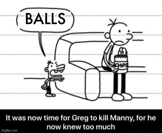 It was now time for Greg to kill manny, for he now knew too much | BALLS | image tagged in it was now time for greg to kill manny for he now knew too much | made w/ Imgflip meme maker