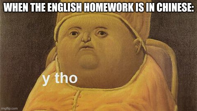 Y Tho | WHEN THE ENGLISH HOMEWORK IS IN CHINESE: | image tagged in y tho | made w/ Imgflip meme maker