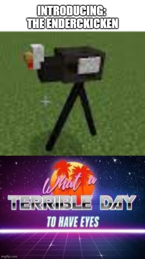 INTRODUCING:
 THE ENDERCKICKEN | image tagged in what a terrible day to have eyes | made w/ Imgflip meme maker