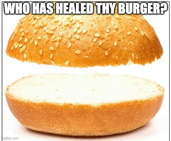 Nothing burger | WHO HAS HEALED THY BURGER? | image tagged in nothing burger | made w/ Imgflip meme maker