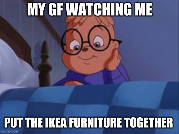 Image.Jpg | MY GF WATCHING ME; PUT THE IKEA FURNITURE TOGETHER | image tagged in alvin and the chimpmuks | made w/ Imgflip meme maker