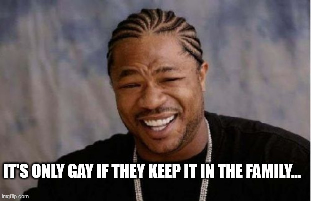 It's only gay if... | IT'S ONLY GAY IF THEY KEEP IT IN THE FAMILY... | image tagged in memes,yo dawg heard you | made w/ Imgflip meme maker