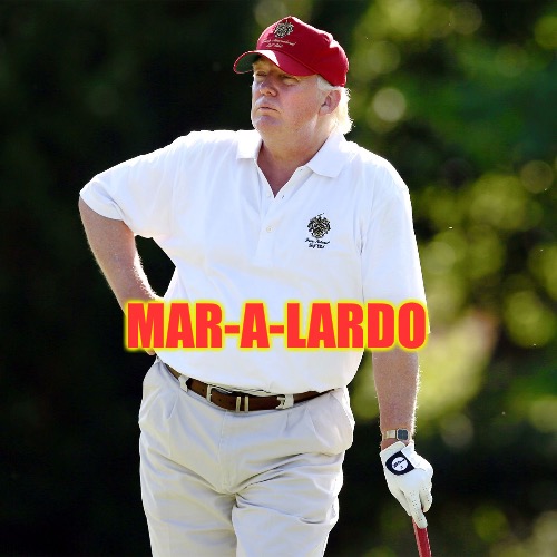 Trump golf relax | MAR-A-LARDO | image tagged in trump golf relax | made w/ Imgflip meme maker