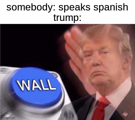 im actually republican but i wanted to post this lol | somebody: speaks spanish
trump: | image tagged in trump wall button | made w/ Imgflip meme maker