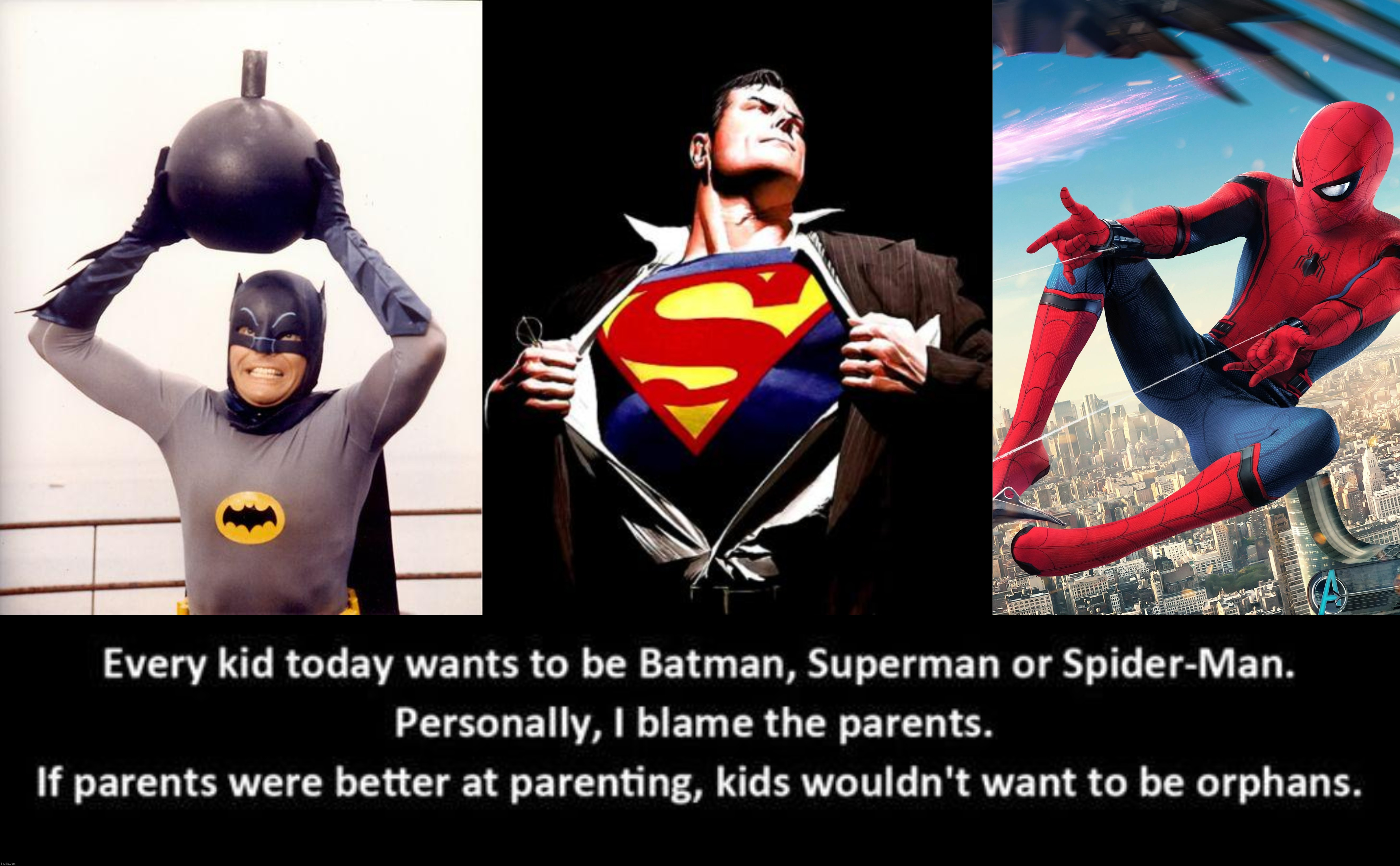 image tagged in batman bomb,superman,spiderman | made w/ Imgflip meme maker