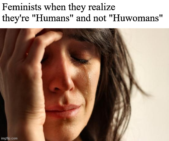 First World Problems Meme | Feminists when they realize they're "Humans" and not "Huwomans" | image tagged in memes,first world problems | made w/ Imgflip meme maker