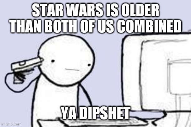 Computer Suicide | STAR WARS IS OLDER THAN BOTH OF US COMBINED YA DIPSHET | image tagged in computer suicide | made w/ Imgflip meme maker