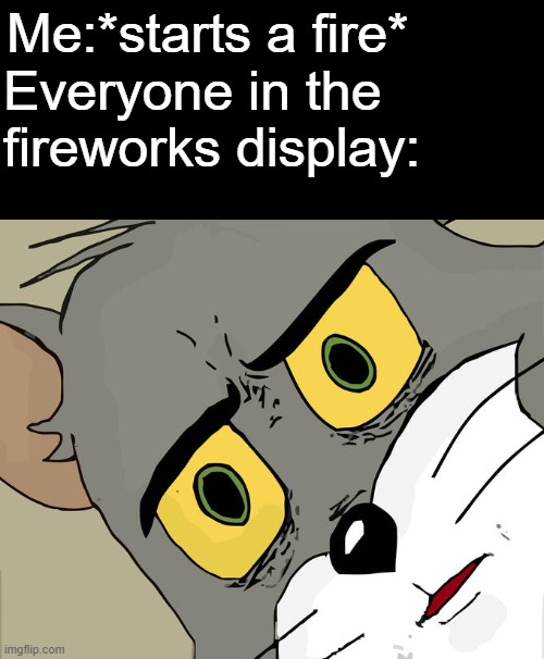 Unsettled Tom | Me:*starts a fire*; Everyone in the fireworks display: | image tagged in memes,unsettled tom,fireworks | made w/ Imgflip meme maker