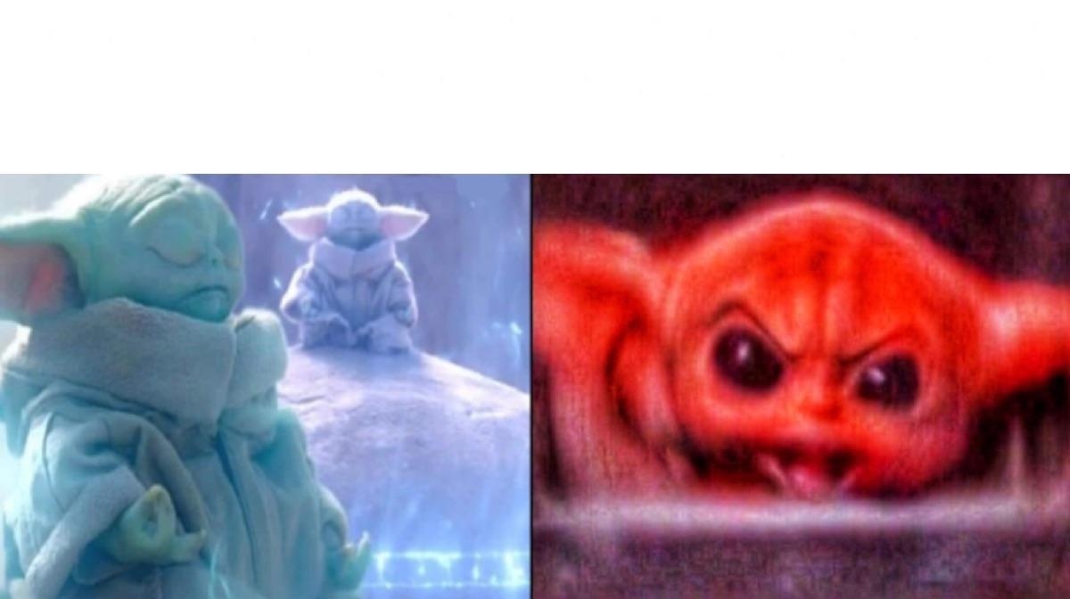 High Quality Baby Yoda meditating and angry Blank Meme Template