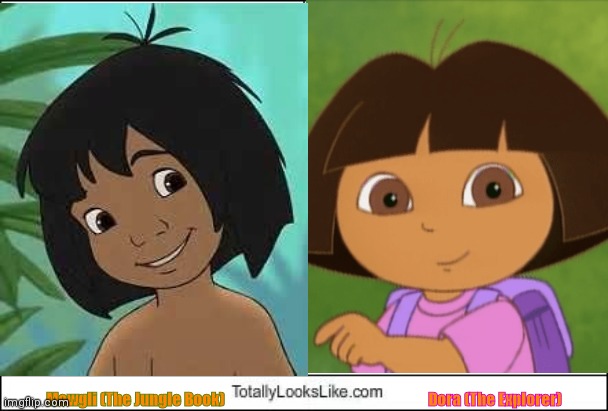 Mowgli Reminds Me of Dora | Mowgli (The Jungle Book); Dora (The Explorer) | image tagged in the jungle book,dora the explorer,nickelodeon,totally looks like,memes,disney | made w/ Imgflip meme maker