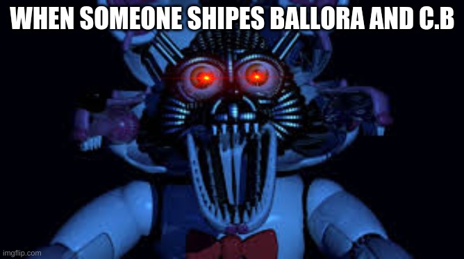 like come on | WHEN SOMEONE SHIPES BALLORA AND C.B | image tagged in funtime foxy jumpscare fnaf sister location,stupid people | made w/ Imgflip meme maker