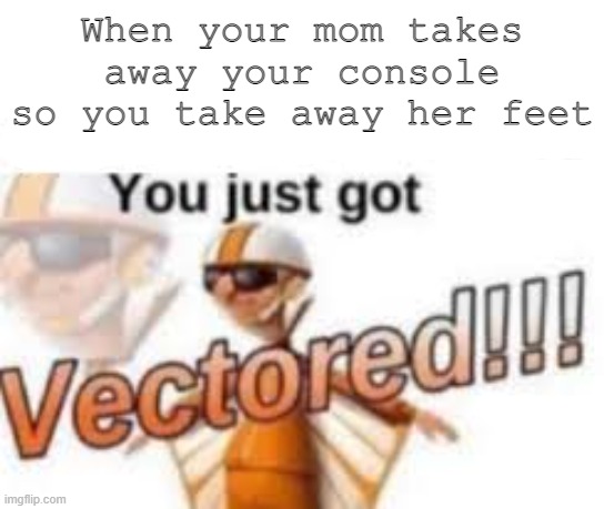 Her feet are mine.... | When your mom takes away your console so you take away her feet | image tagged in you just got vectored | made w/ Imgflip meme maker