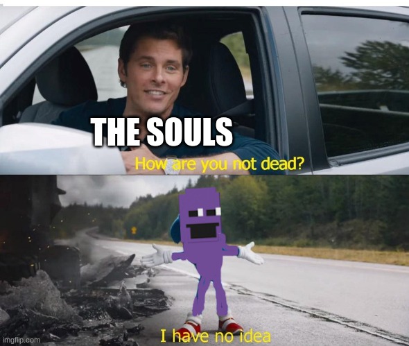 sonic how are you not dead | THE SOULS | image tagged in sonic how are you not dead,fnaf,purple guy | made w/ Imgflip meme maker