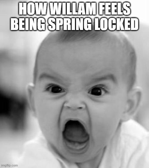 Angry Baby Meme | HOW WILLAM FEELS BEING SPRING LOCKED | image tagged in memes,angry baby | made w/ Imgflip meme maker
