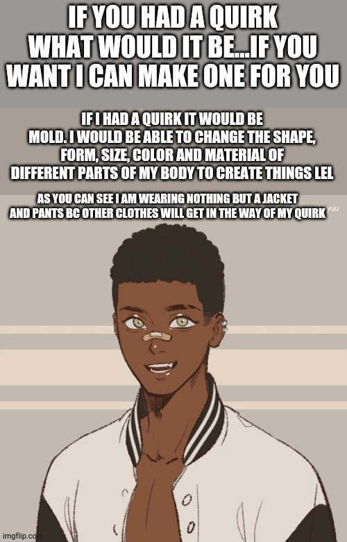 IF YOU HAD A QUIRK WHAT WOULD IT BE...IF YOU WANT I CAN MAKE ONE FOR YOU | made w/ Imgflip meme maker