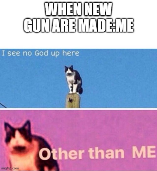 I see no god up here | WHEN NEW GUN ARE MADE:ME | image tagged in i see no god up here | made w/ Imgflip meme maker