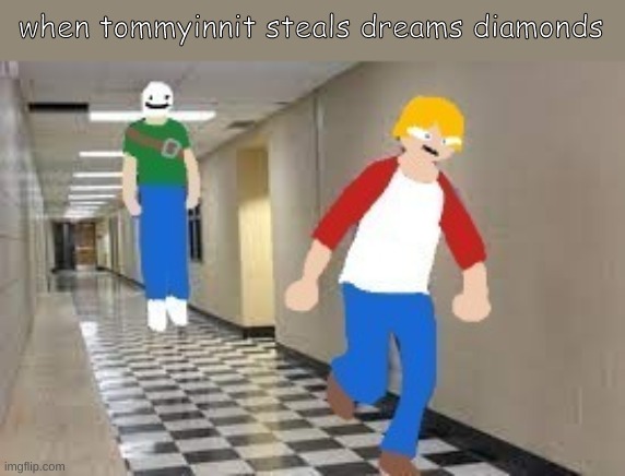 floating dream chases tommyinnit | when tommyinnit steals dreams diamonds | image tagged in floating dream chases tommyinnit | made w/ Imgflip meme maker