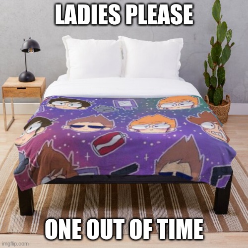 Listen Homie if yo girl wont sleep with you on the eddsworld bed | LADIES PLEASE; ONE OUT OF TIME | image tagged in listen homie if yo girl wont sleep with you on the eddsworld bed | made w/ Imgflip meme maker