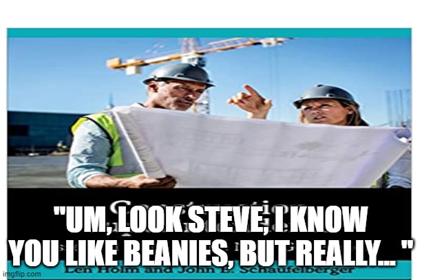 Book covers with pictures that are questionable | "UM, LOOK STEVE, I KNOW YOU LIKE BEANIES, BUT REALLY... " | image tagged in funny memes,book covers,funny picture,i see what you did there | made w/ Imgflip meme maker