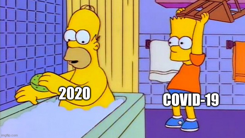 bart hitting homer with a chair | COVID-19; 2020 | image tagged in bart hitting homer with a chair | made w/ Imgflip meme maker