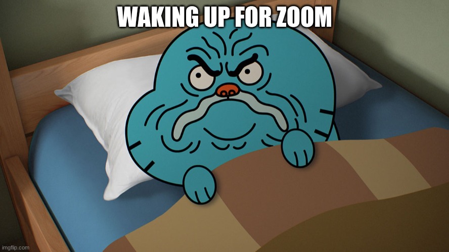 zoom | WAKING UP FOR ZOOM | image tagged in grumpy gumball,zoom | made w/ Imgflip meme maker