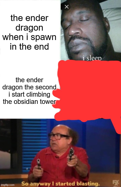 the ender dragon when i spawn in the end; the ender dragon the second i start climbing the obsidian tower | image tagged in memes,sleeping shaq | made w/ Imgflip meme maker