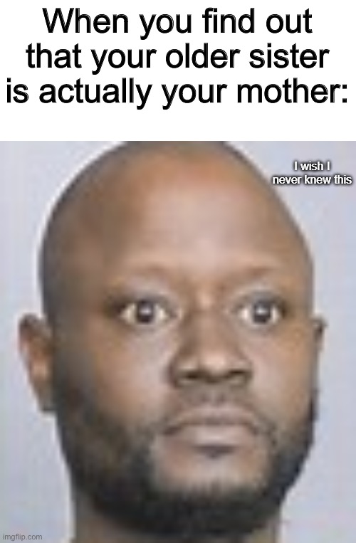 Just imagine | When you find out that your older sister is actually your mother: | image tagged in i wish i never knew this,memes,funny,dear god,mother | made w/ Imgflip meme maker