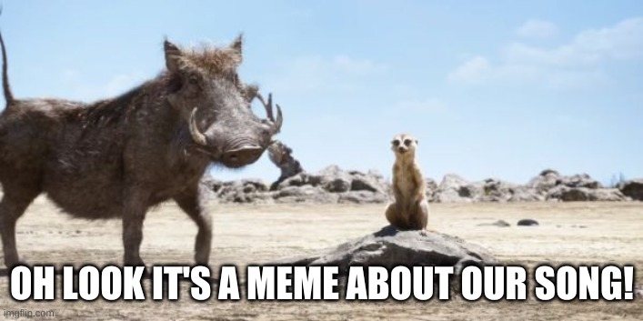 Timon and pumbaa | OH LOOK IT'S A MEME ABOUT OUR SONG! | image tagged in timon and pumbaa | made w/ Imgflip meme maker