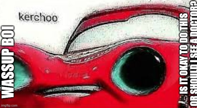 kerchoo | WASSUP BOI IS IT OKAY TO DO THIS OR SHOULD I SEE A DOCTOR? | image tagged in kerchoo | made w/ Imgflip meme maker