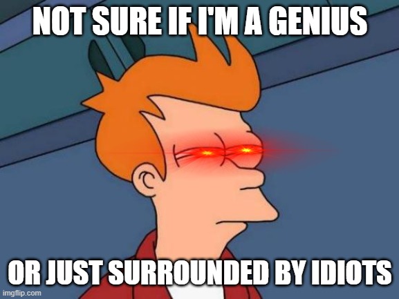 hmmmmm. I can't decide | NOT SURE IF I'M A GENIUS; OR JUST SURROUNDED BY IDIOTS | image tagged in memes,futurama fry,imgflip | made w/ Imgflip meme maker