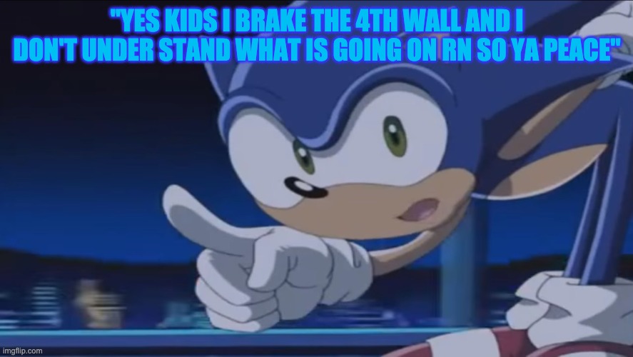 backing the 4th wall | "YES KIDS I BRAKE THE 4TH WALL AND I DON'T UNDER STAND WHAT IS GOING ON RN SO YA PEACE" | image tagged in kids don't - sonic x | made w/ Imgflip meme maker