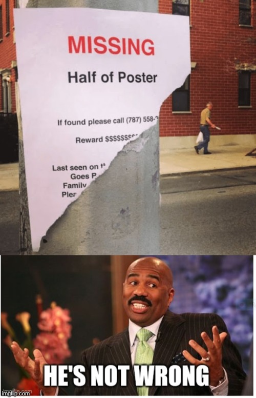 I wonder where it is | image tagged in well he's not 'wrong',missing poster,missing half | made w/ Imgflip meme maker