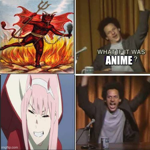 I mean she has horns, she wears red, what else is there needed | ANIME | image tagged in what if it was purple,darling in the franxx | made w/ Imgflip meme maker