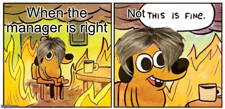 This Is Fine Meme | When the manager is right; Not | image tagged in memes,this is fine | made w/ Imgflip meme maker