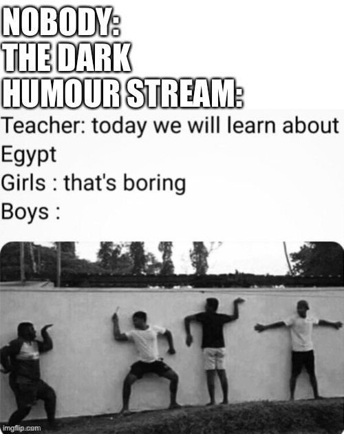  NOBODY: 
THE DARK HUMOUR STREAM: | image tagged in white space,dark humor,front page | made w/ Imgflip meme maker
