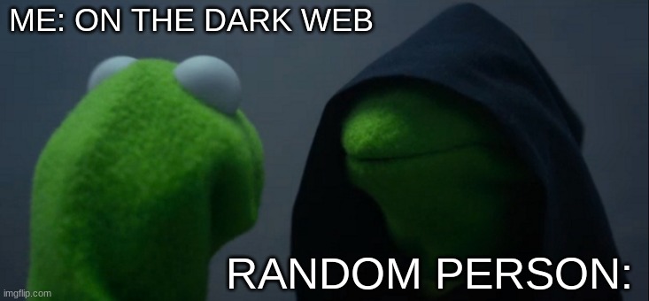 pov: entering the dark web | ME: ON THE DARK WEB; RANDOM PERSON: | image tagged in memes,evil kermit,funny | made w/ Imgflip meme maker