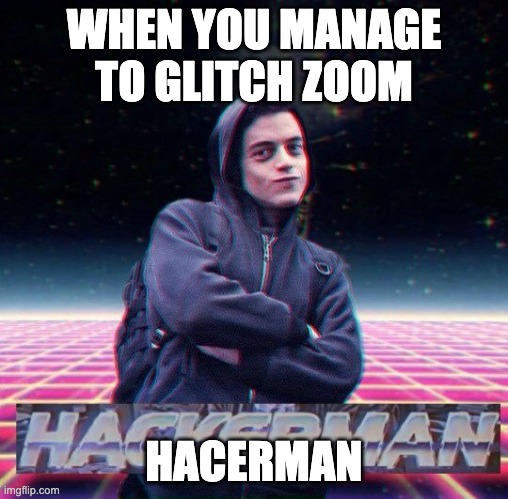 HackerMan | WHEN YOU MANAGE TO GLITCH ZOOM HACERMAN | image tagged in hackerman | made w/ Imgflip meme maker