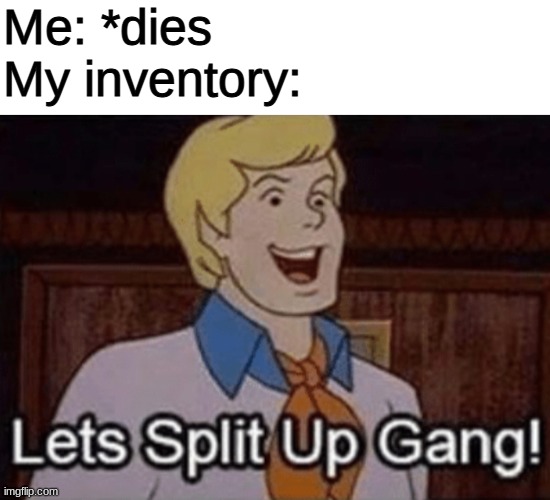 see ya | Me: *dies
My inventory: | image tagged in blank white template,let s split up hang,minecraft,inventory,scooby doo,die | made w/ Imgflip meme maker
