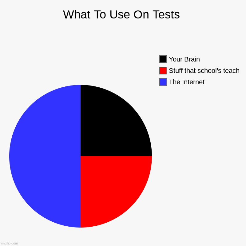 Fact | What To Use On Tests | The Internet, Stuff that school's teach, Your Brain | image tagged in charts,pie charts,school,funny,the internet | made w/ Imgflip chart maker
