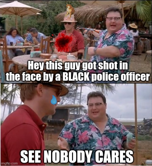It's just facts | Hey this guy got shot in the face by a BLACK police officer; SEE NOBODY CARES | image tagged in memes,see nobody cares | made w/ Imgflip meme maker