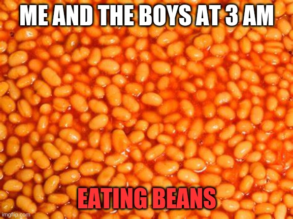 Dank | ME AND THE BOYS AT 3 AM; EATING BEANS | image tagged in beans | made w/ Imgflip meme maker