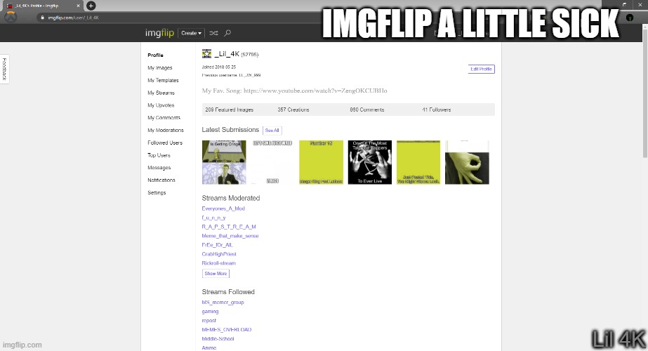 IMGFLIP A LITTLE SICK; Lil 4K | image tagged in memes | made w/ Imgflip meme maker