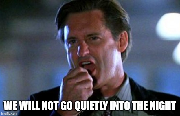 WE WILL NOT GO QUIETLY INTO THE NIGHT | image tagged in dogecoin | made w/ Imgflip meme maker