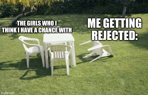 Life is tuff like my tuff shed | ME GETTING REJECTED:; THE GIRLS WHO I THINK I HAVE A CHANCE WITH | image tagged in memes,we will rebuild | made w/ Imgflip meme maker