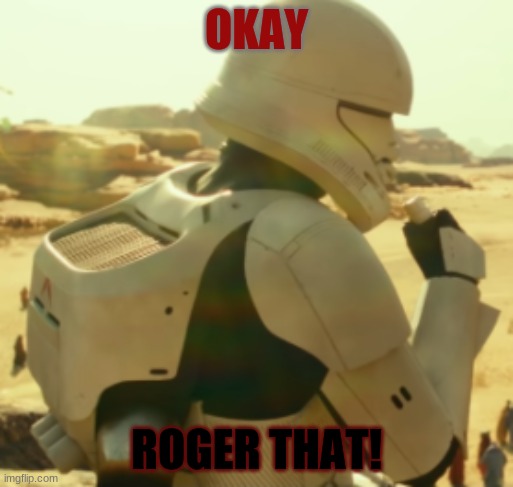 Roger that Boss | OKAY; ROGER THAT! | image tagged in storm trooper | made w/ Imgflip meme maker